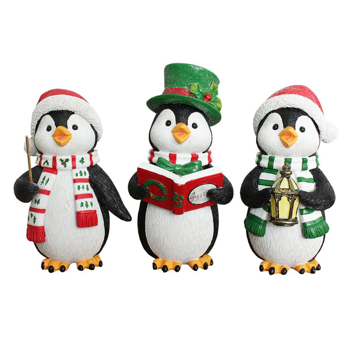 Caroling Penguin Trio Set of Christmas Figurines, 6" Winter Holiday Statue Set of Three Resin Statues OrnamentallyYou