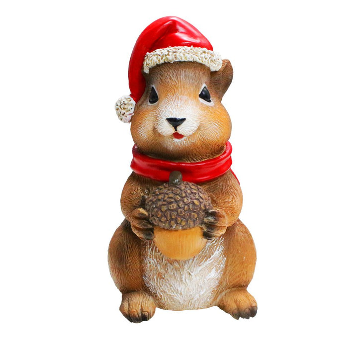 Charming Chipmunk with Santa Hat Figurine, 5" Playful Christmas Rodent Garden Statue Resin Statues OrnamentallyYou