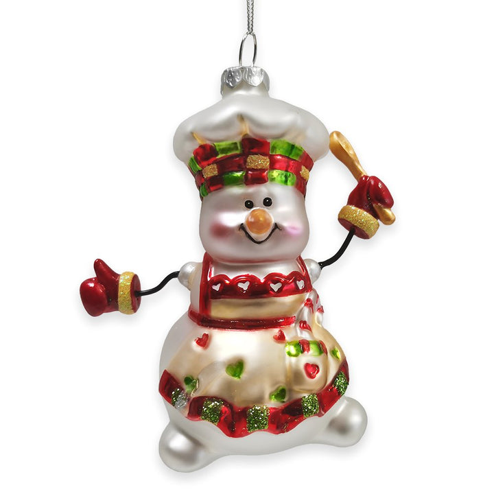 Cheerful Holiday Snowman Chef Glass Christmas Ornament Glass Ornament OrnamentallyYou