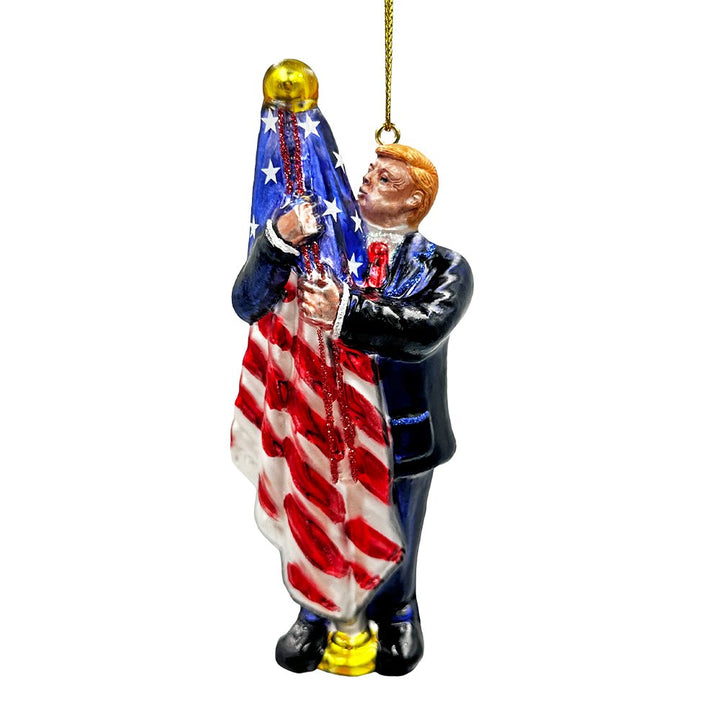 Donald Trump Kissing the American Flag Glass Christmas Ornament, United States President OrnamentallyYou