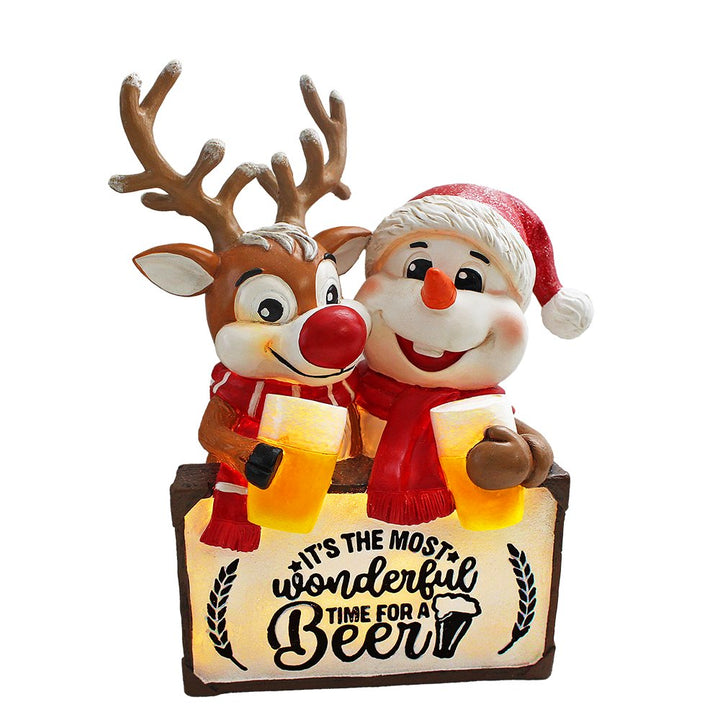 It's the Most Wonderful Time for a Beer Festive Figurine, 8" Snowman and Reindeer Christmas Party Statue Resin Statues OrnamentallyYou