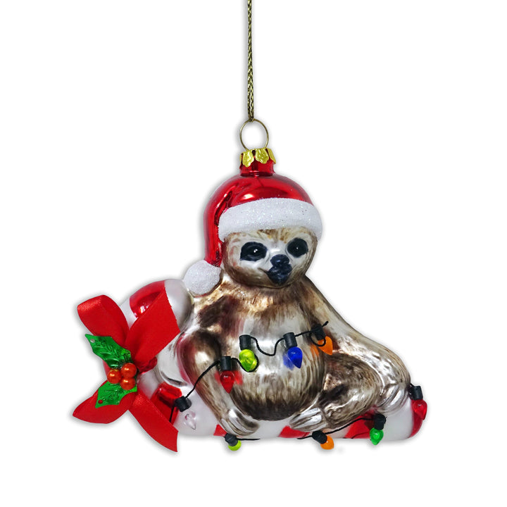 Sloth and Candy Cane Glass Christmas Ornament Glass Ornament OrnamentallyYou