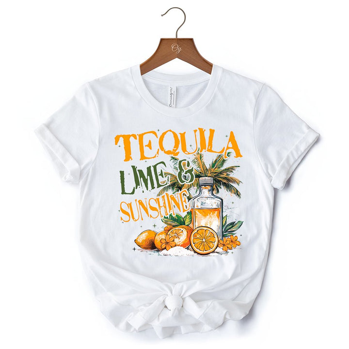 Tequila Lime & Sunshine T-Shirt, Trendy White and Natural Summer Drinking Tee T-Shirts OrnamentallyYou