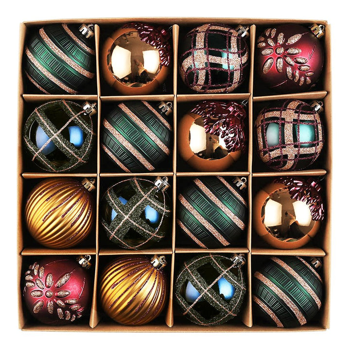 Touch of Gold Delightfully Glittered Ornament Bauble Set, Green, Blue, Bronze and Maroon 16 Piece Bundle Ornament Bundle OrnamentallyYou