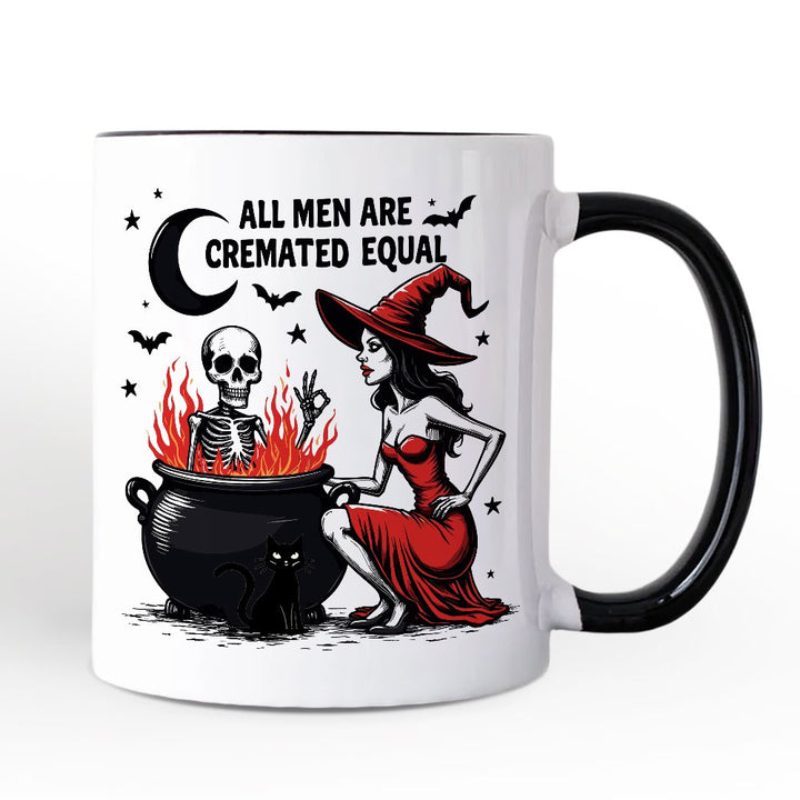 All Men Are Cremated Equal Halloween Personalized Mug, Funny Witch Cauldron Gift with Custom Nam Personalized Ceramic Mug OrnamentallyYou White - Black Non-Custom
