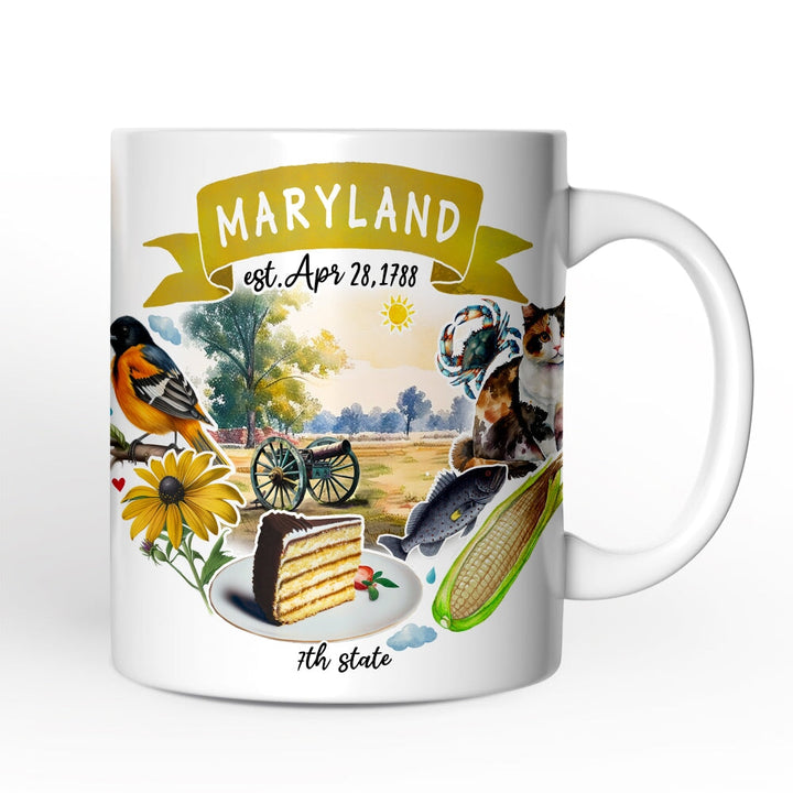 Artistic Maryland State Themes and Landmarks Personalized Mug With Custom Name Personalized Ceramic Mug OrnamentallyYou 12oz Mug Non-Custom