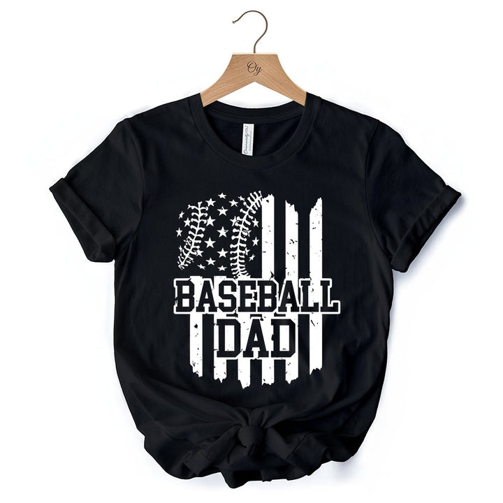 Baseball Dad T-Shirt, Black and White Patriotic Tee for Sports Fathers T-Shirts OrnamentallyYou