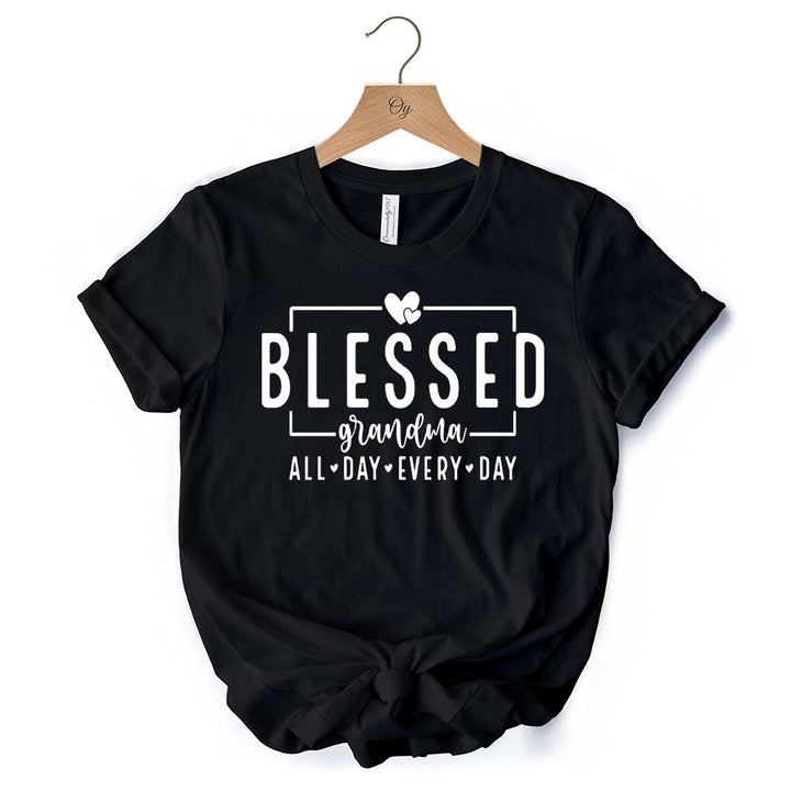Blessed Grandma T-Shirt, All Day Every Day White and Black Tee for Faithful Grandmothers T-Shirts OrnamentallyYou