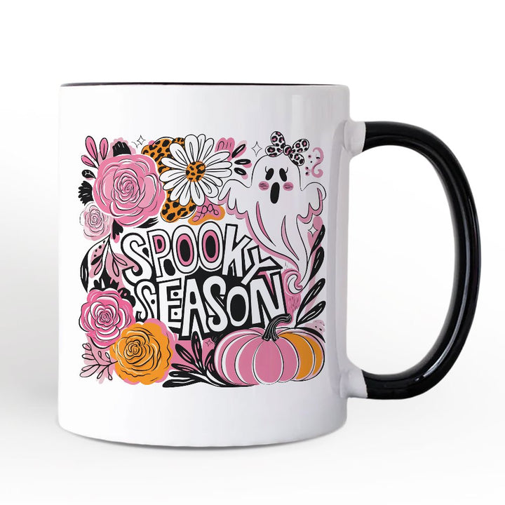 Boho Spooky Season Ghost Personalized Mug, Cute Halloween Gift with Custom Name with Fall Pumpkins Personalized Ceramic Mug OrnamentallyYou White - Black Non-Custom