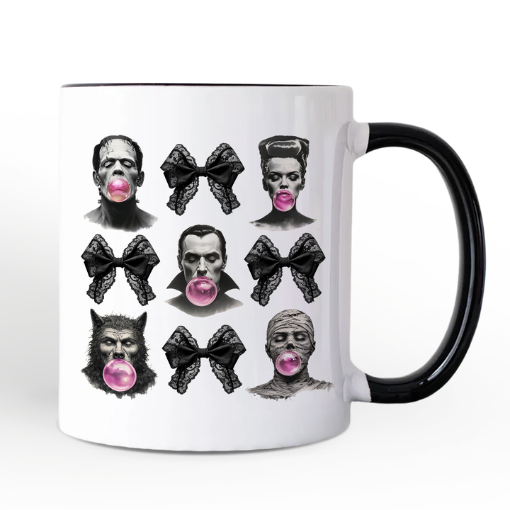 Bubblegum Classic Monster Personalized Mug, Funny Coquette Bow Gift with Retro Style and Custom Name