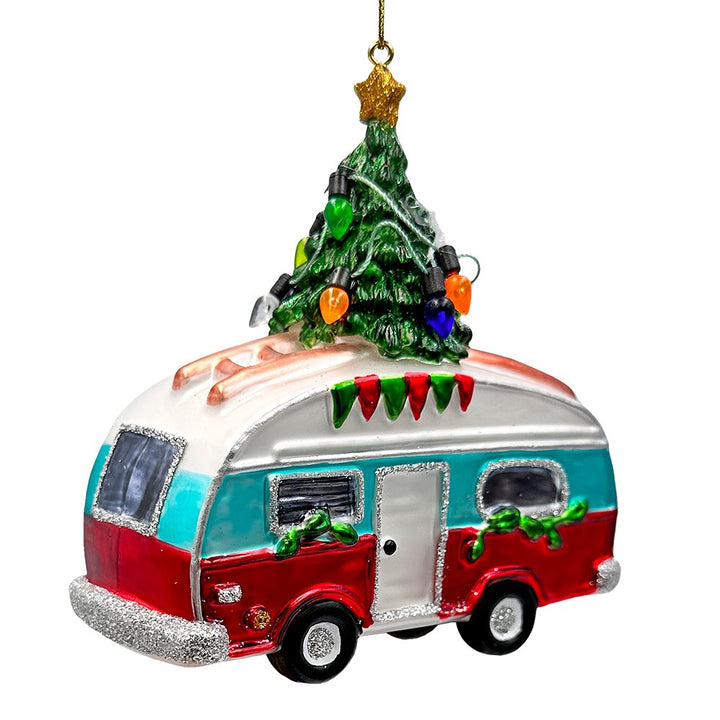 (Pre-Order) Camping RV Glass Christmas Ornament, Camper Trailer Motorhome Traveler Gift Glass Ornament OrnamentallyYou