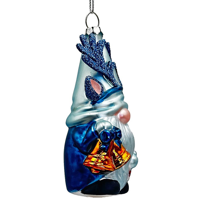 Charming Blue Gnome with Antlers Glass Christmas Ornament Glass Ornament OrnamentallyYou