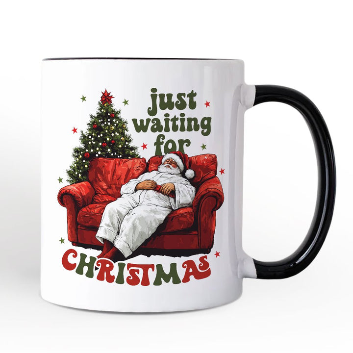 Funny Fat Santa Couch Personalized Mug, Just Waiting for Christmas Gift with Custom Name Personalized Ceramic Mug OrnamentallyYou White - Black Non-Custom