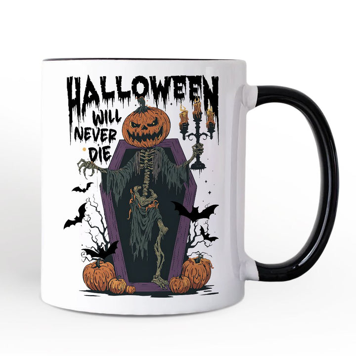 Halloween Will Never Die Personalized Mug, Funny Spooky Season Gift with Custom Name Personalized Ceramic Mug OrnamentallyYou White - Black Non-Custom