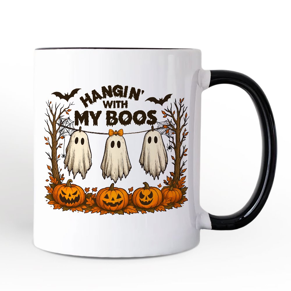 Hanging with My Boos Ghost Personalized Mug, Funny Halloween Spooky Season Gift with Custom Name Personalized Ceramic Mug OrnamentallyYou White - Black Non-Custom