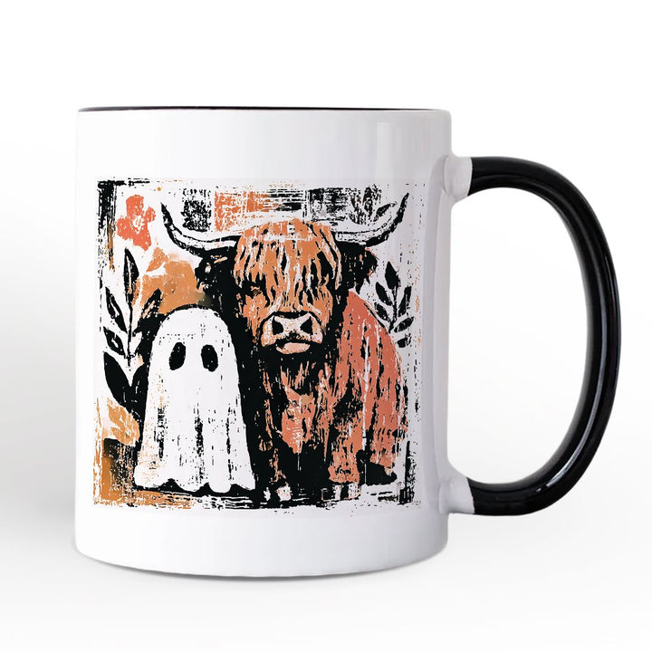 Highland Cow Ghost Fall Personalized Mug, Spooky Season Halloween Gift with Custom Name Personalized Ceramic Mug OrnamentallyYou White - Black Non-Custom