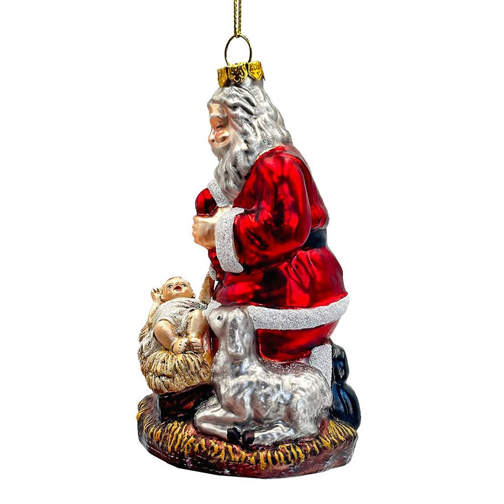 Innocent Santa and Baby Jesus Handblown Glass Christmas Ornament, Nativity Christian Holiday Decor Glass Ornament OrnamentallyYou