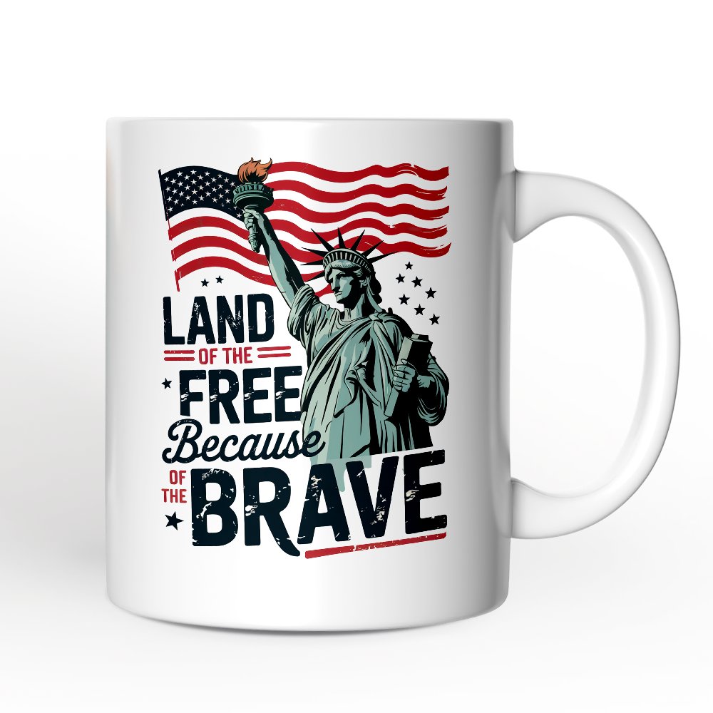 Land of the Free Because of the Brave Personalized Mug, 4th of July Statue of Liberty Gift with Custom Name Personalized Ceramic Mug OrnamentallyYou Non-Custom