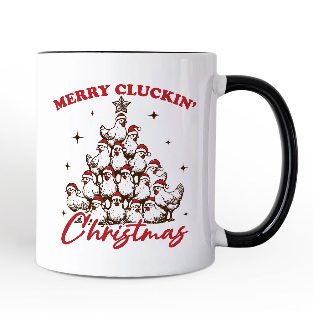 Merry Cluckin' Christmas Tree Personalized Mug, Funny Santa Hat Chicken Farmhouse Gift with Custom Name Personalized Ceramic Mug OrnamentallyYou White - Black Non-Custom