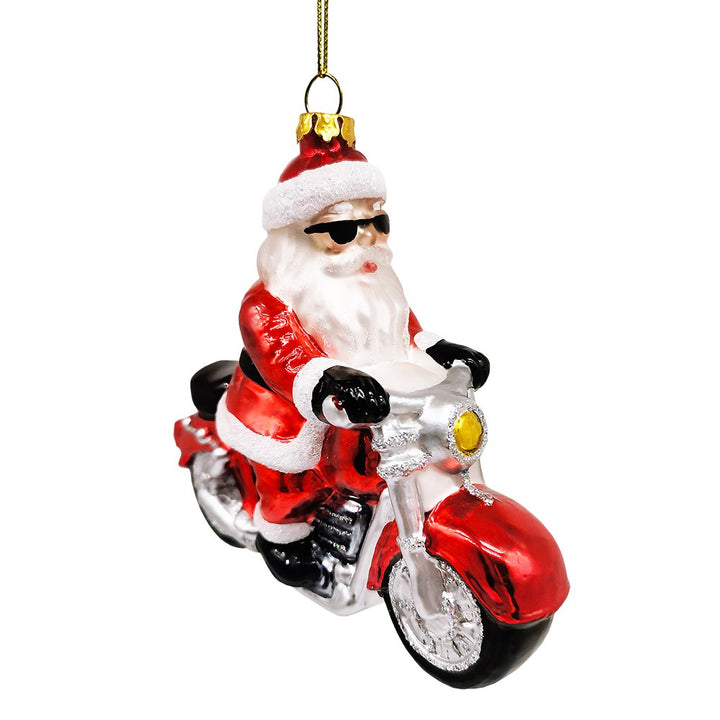 Motorcycle Santa Cruising Glass Christmas Ornament, Biker Gift Glass Ornament OrnamentallyYou