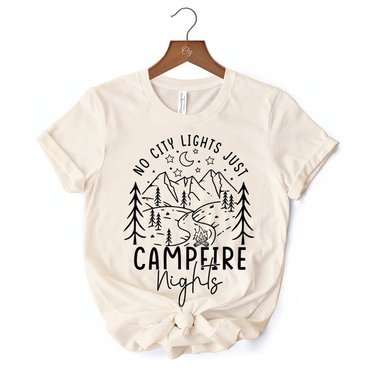 No City Lights Just Campfire Nights T-Shirt, White and Natural Camping Tee for Stargazing Campers T-Shirts OrnamentallyYou