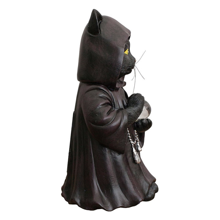 (Pre-Order) Ominous Black Cat Wizard Figurine, 7" Solar Light Gothic Yard Statue Decor Resin Statues OrnamentallyYou