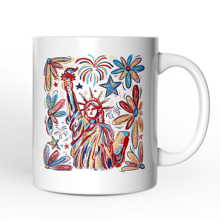 Patriotic Statue of Liberty and Fireworks Personalized Mug, Festive 4th of July Gift with Custom Name Personalized Ceramic Mug OrnamentallyYou Non-Custom
