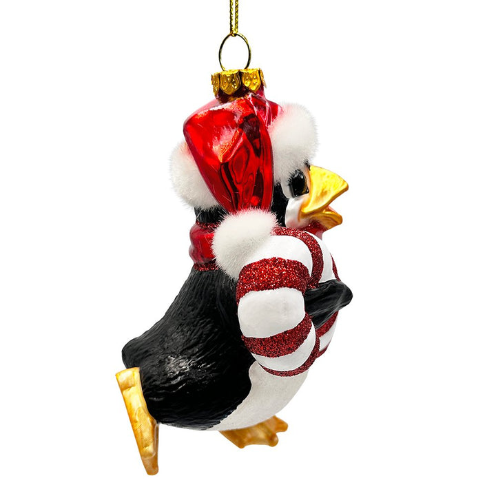 Penguin with Candy Glass Christmas Ornament, Arctic Bird Classic Tree Decoration Glass Ornament OrnamentallyYou