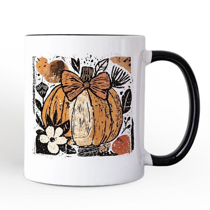 Pumpkin Fall Floral Personalized Mug, Thanksgiving Coquette Bow Gift with Custom Name Personalized Ceramic Mug OrnamentallyYou White - Black Non-Custom