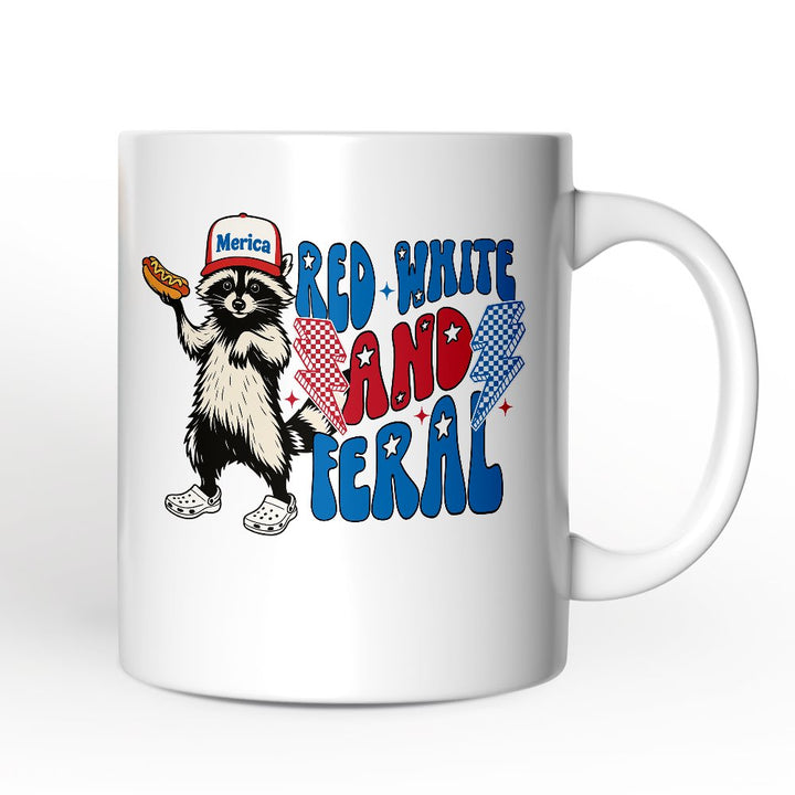 Red, White & Feral Raccoon Personalized Mug, Wild Patriot American Gift with Custom Name Personalized Ceramic Mug OrnamentallyYou 12oz Mug Non-Custom