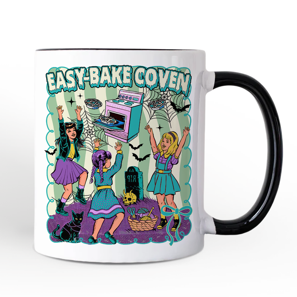 Retro Easy-Bake Coven Horror Movie Personalized Mug, Funny Retro Witch Halloween Gift with Custom Name