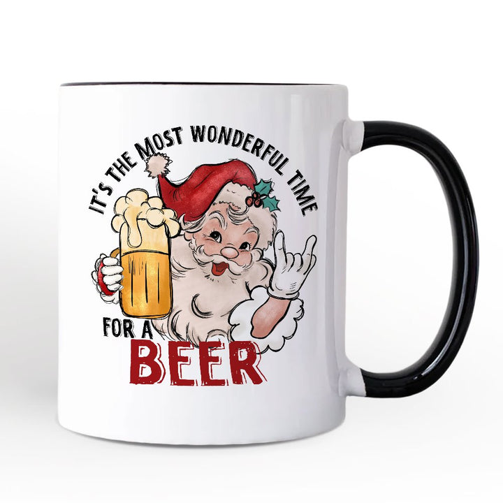 Santa Beer Christmas Personalized Mug, Itโs The Most Wonderful Time Funny Holiday Gift with Custom Name Personalized Ceramic Mug OrnamentallyYou White - Black Non-Custom