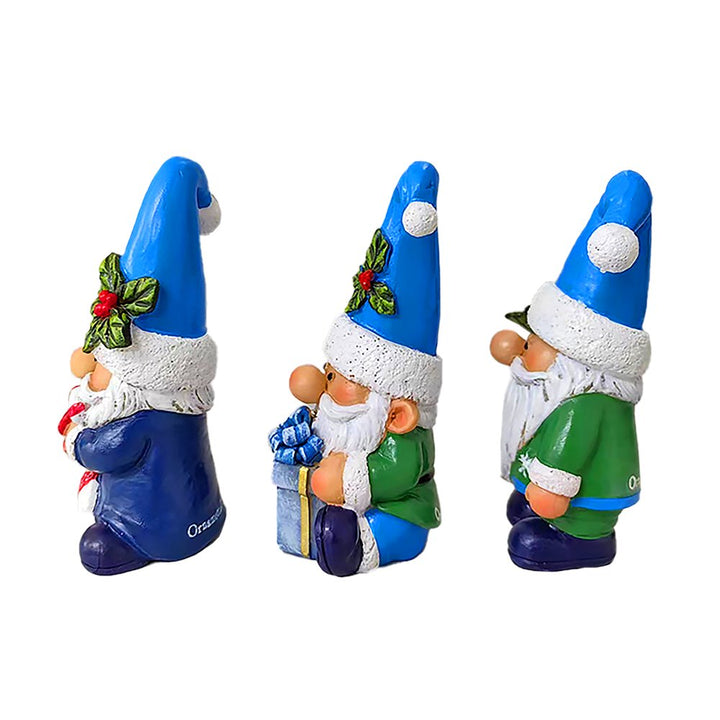 Sky Blue Hat Festive Holiday Gnome Set of Three Miniature Christmas Tabletop Figurine Statues Resin Statues OrnamentallyYou