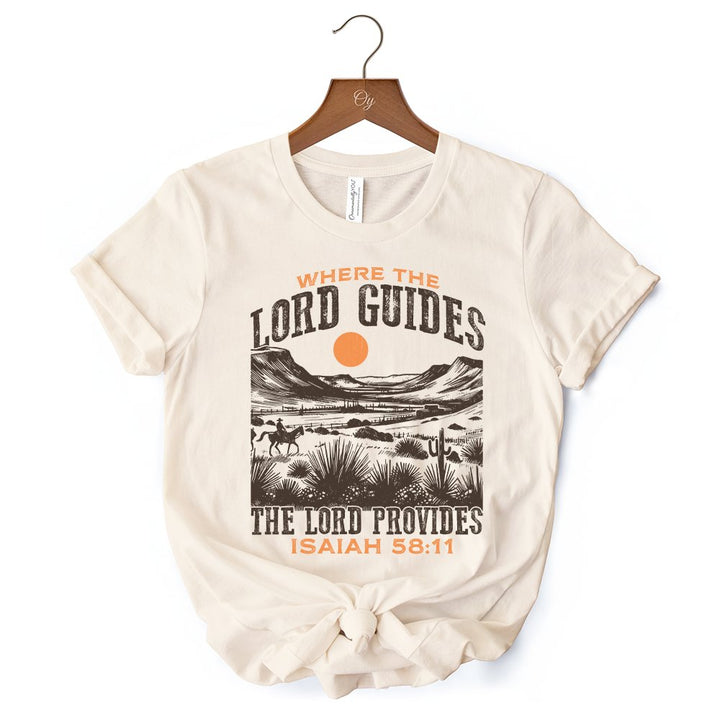 The Lord Provides Christian T-Shirt, Retro Western Desert Worship White and Natural Tee T-Shirts OrnamentallyYou