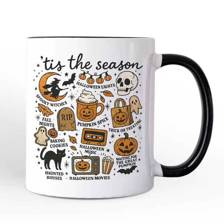 Tis the Season Retro Spooky Halloween Personalized Mug, Autumn Vibes Essentials Gift with Custom Name Personalized Ceramic Mug OrnamentallyYou White - Black Non-Custom