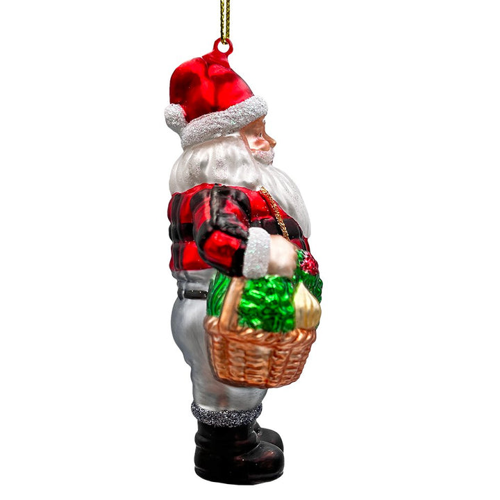 Wholesome Santa the Vegetable Farmer Glass Christmas Ornament, Farm Style Holding Potatoes, Lettuce, and Tomatoes Glass Ornament OrnamentallyYou