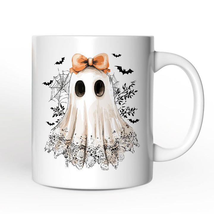 Coquette Ghost Personalized Mug, Cute Halloween Gift with Custom Name Personalized Ceramic Mug OrnamentallyYou Non-Custom