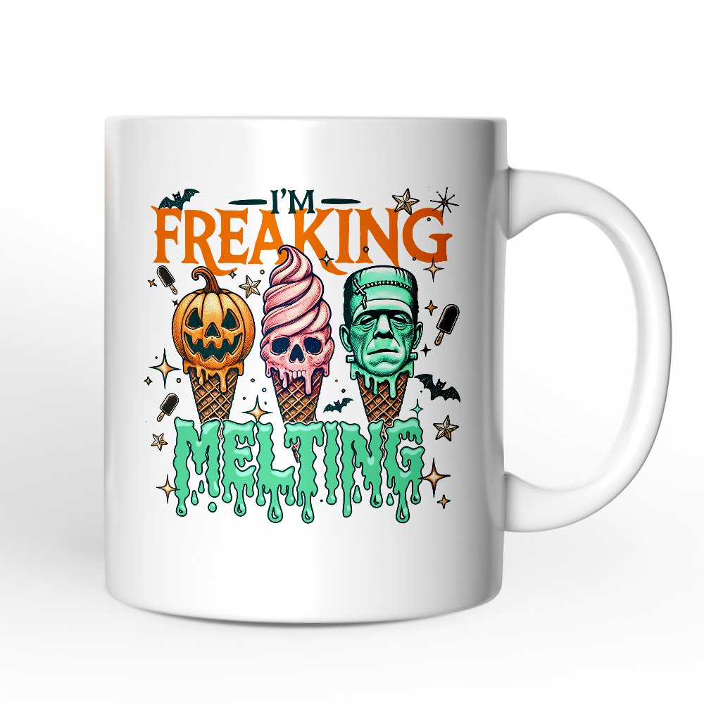 Iโm Freaking Melting Frankenstein Personalized Mug, Funny Ice Cream Halloween Gift with Custom Name for Summer Spooky Season Personalized Ceramic Mug OrnamentallyYou 12oz Mug Non-Custom