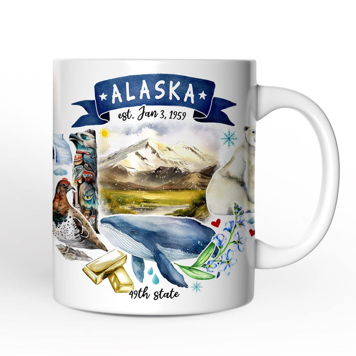 Artistic Alaska State Themes and Landmarks Personalized Mug With Custom Name Personalized Ceramic Mug OrnamentallyYou 12oz Mug Non-Custom
