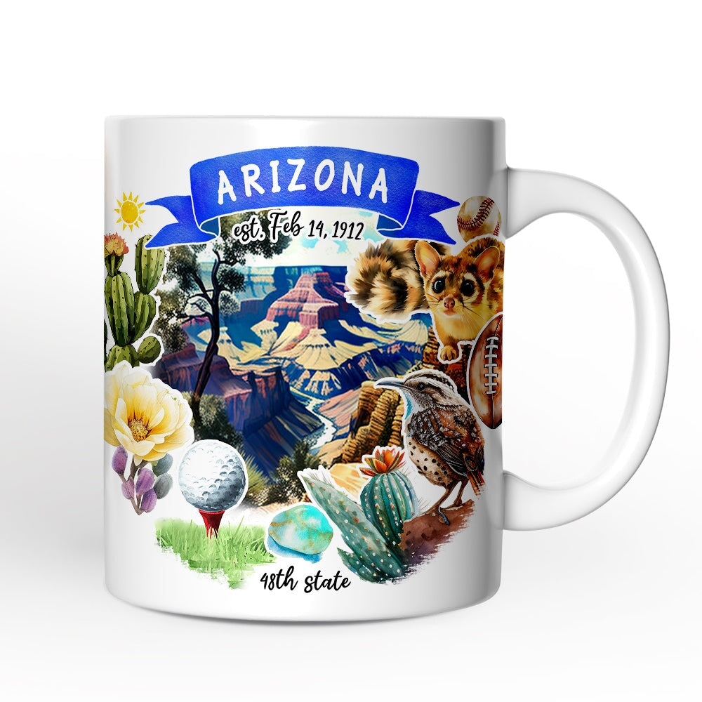 Artistic Arizona State Themes and Landmarks Personalized Mug With Custom Name Personalized Ceramic Mug OrnamentallyYou 12oz Mug Non-Custom
