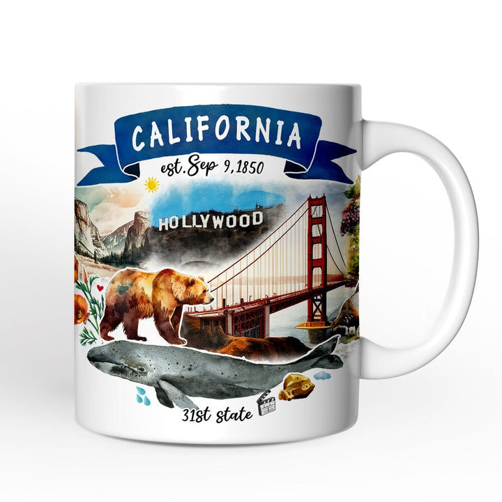 Artistic California State Themes and Landmarks Personalized Mug With Custom Name Personalized Ceramic Mug OrnamentallyYou 12oz Mug Non-Custom
