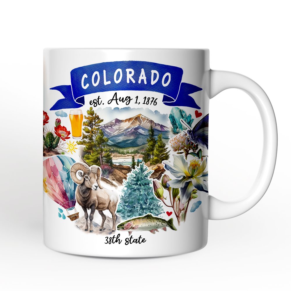 Artistic Colorado State Themes and Landmarks Personalized Mug With Custom Name Personalized Ceramic Mug OrnamentallyYou 12oz Mug Non-Custom