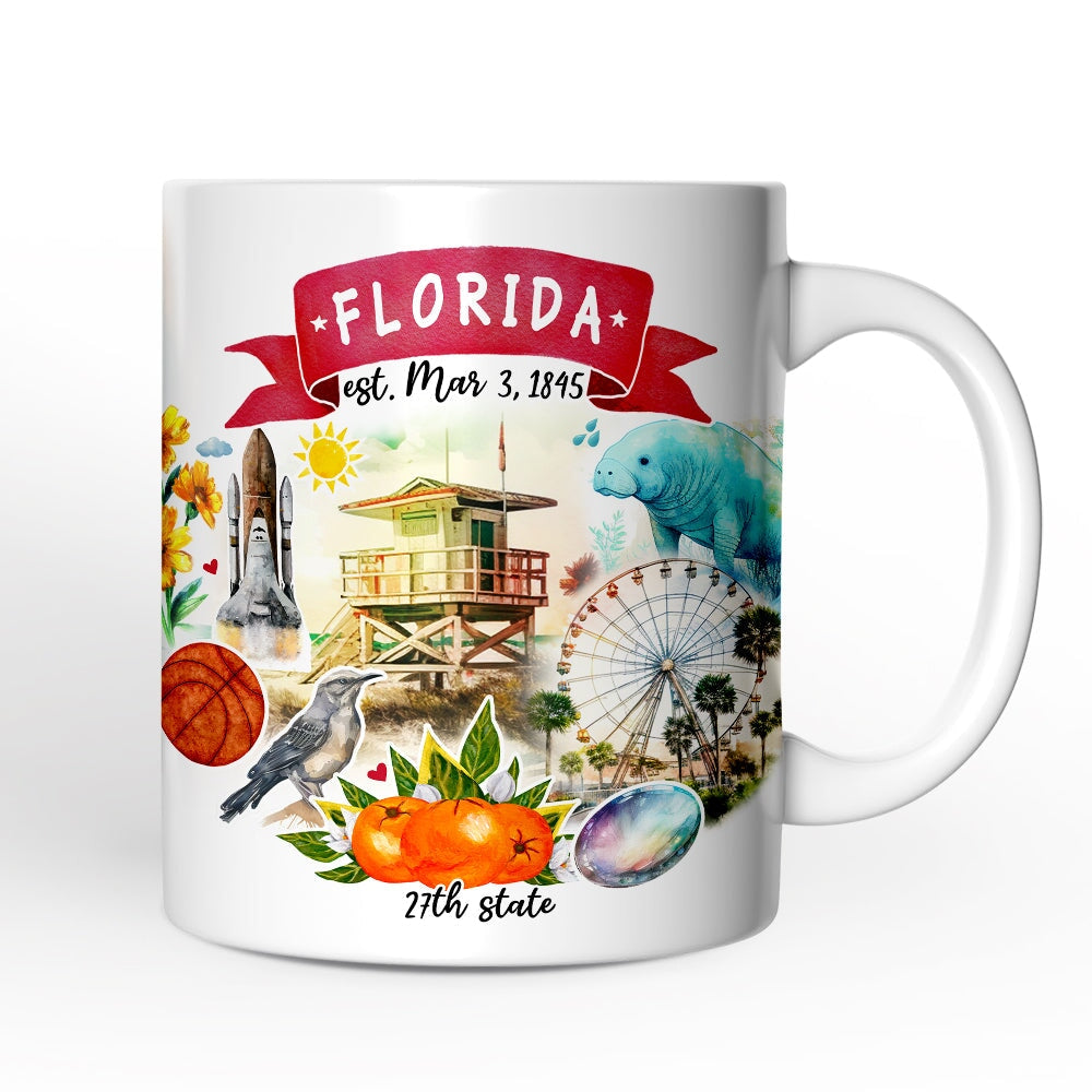 Artistic Florida State Themes and Landmarks Personalized Mug With Custom Name Personalized Ceramic Mug OrnamentallyYou 12oz Mug Non-Custom