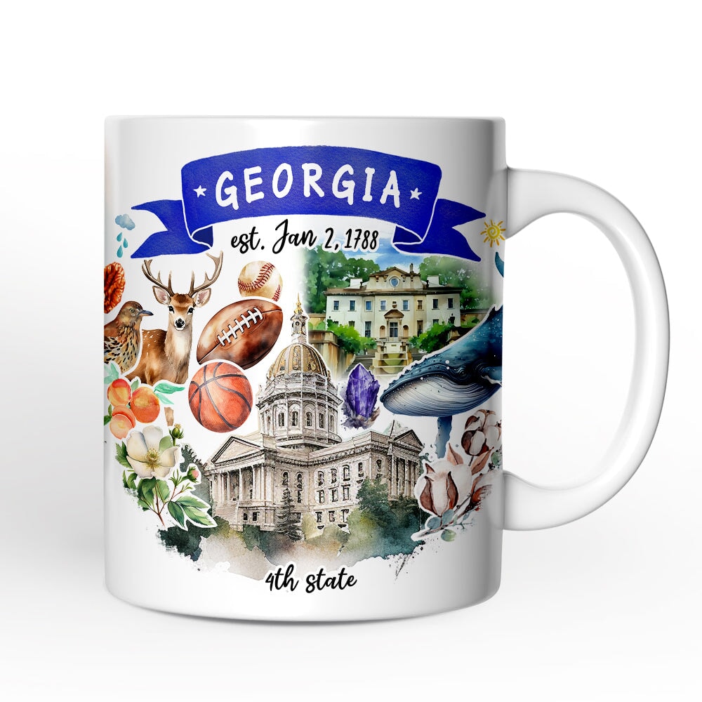 Artistic Georgia State Themes and Landmarks Personalized Mug With Custom Name Personalized Ceramic Mug OrnamentallyYou 12oz Mug Non-Custom