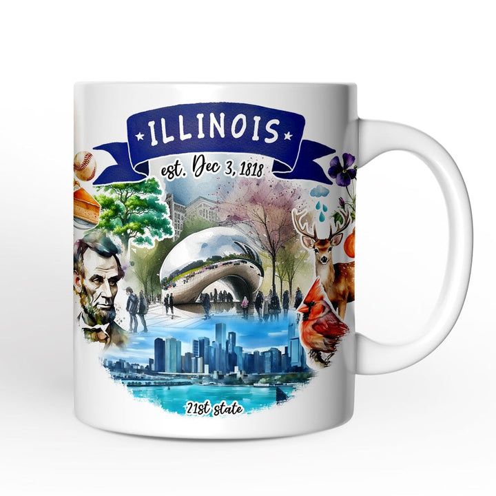Artistic Illinois State Themes and Landmarks Personalized Mug With Custom Name Personalized Ceramic Mug OrnamentallyYou 12oz Mug Non-Custom
