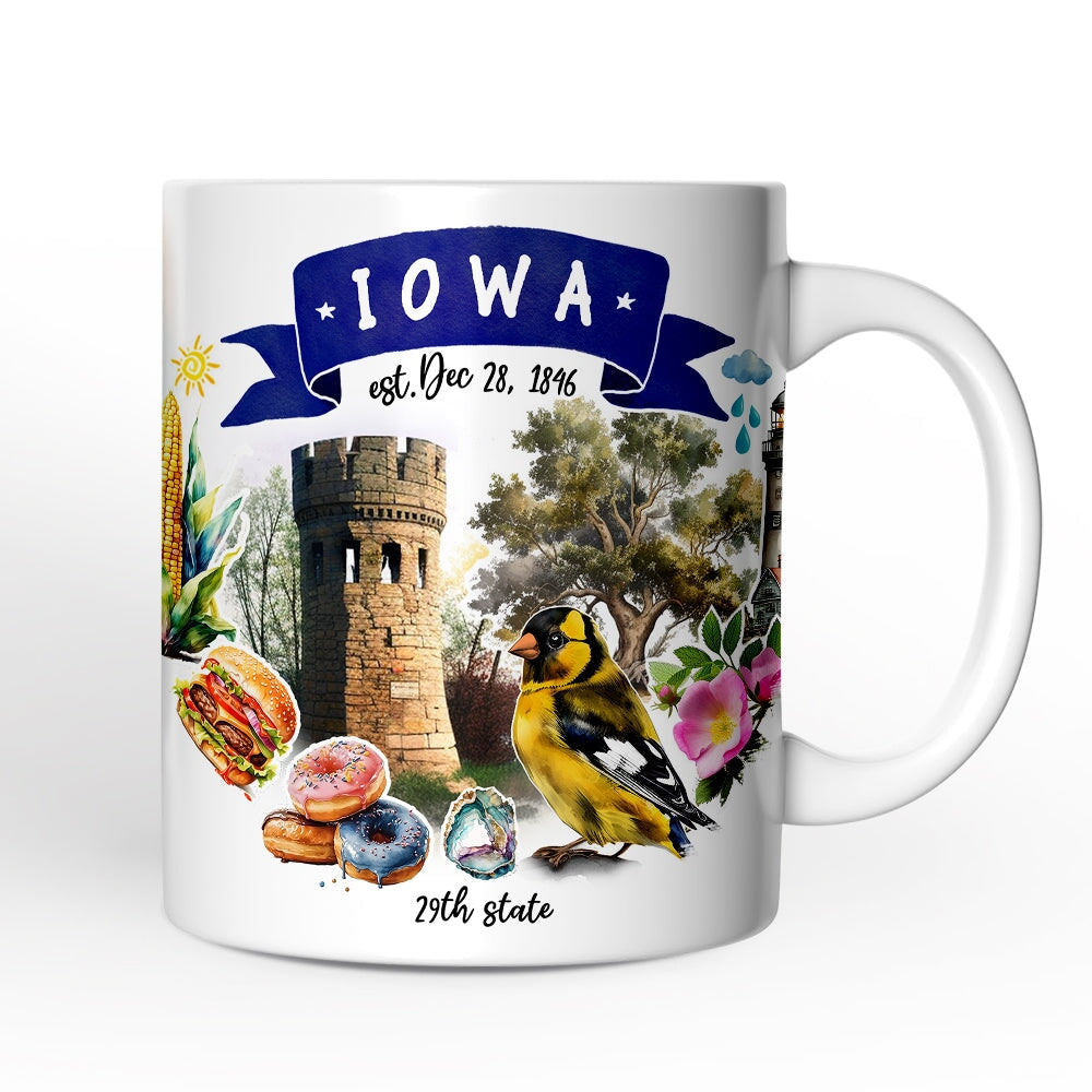 Artistic Iowa State Themes and Landmarks Personalized Mug With Custom Name Personalized Ceramic Mug OrnamentallyYou 12oz Mug Non-Custom