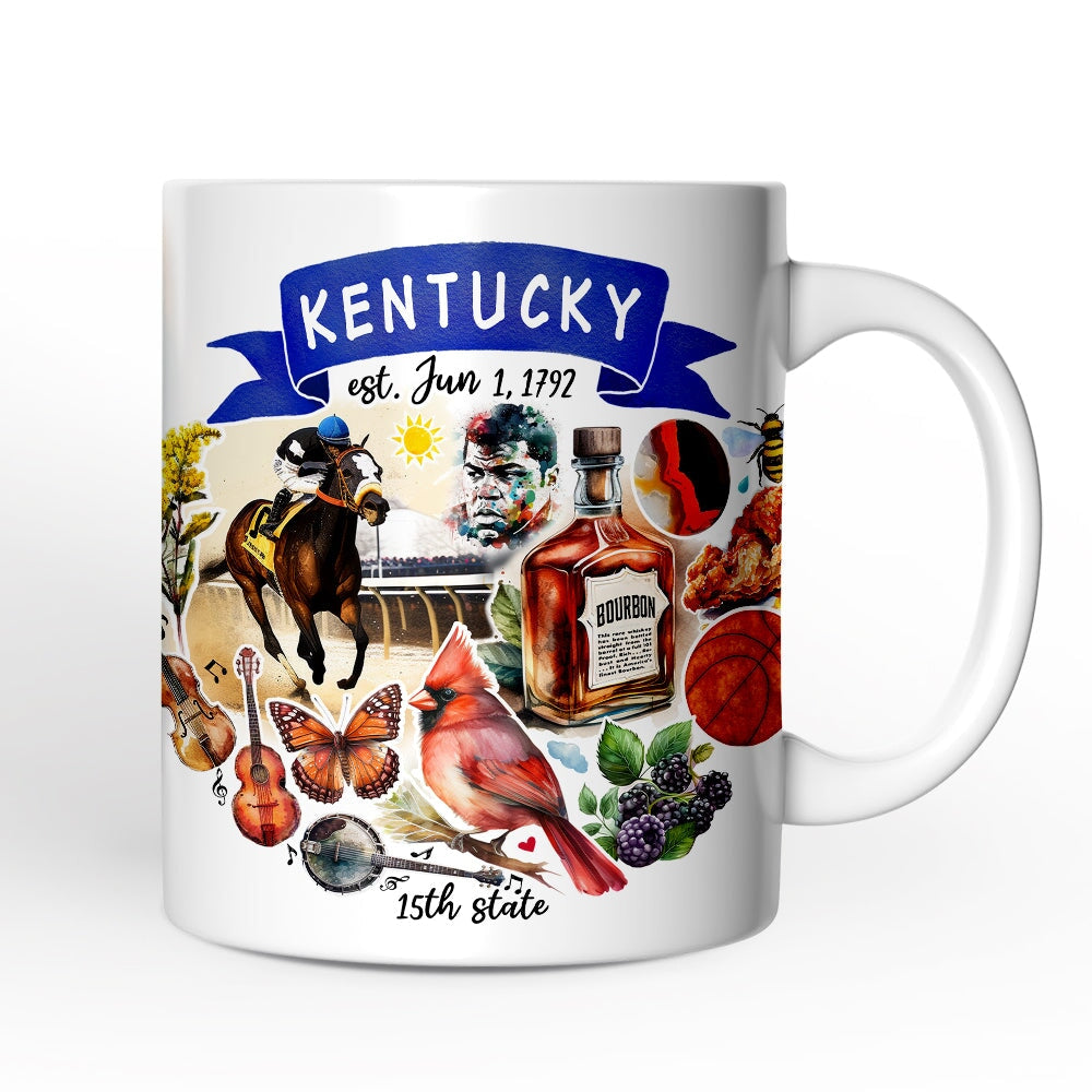 Artistic Kentucky State Themes and Landmarks Personalized Mug With Custom Name Personalized Ceramic Mug OrnamentallyYou 12oz Mug Non-Custom