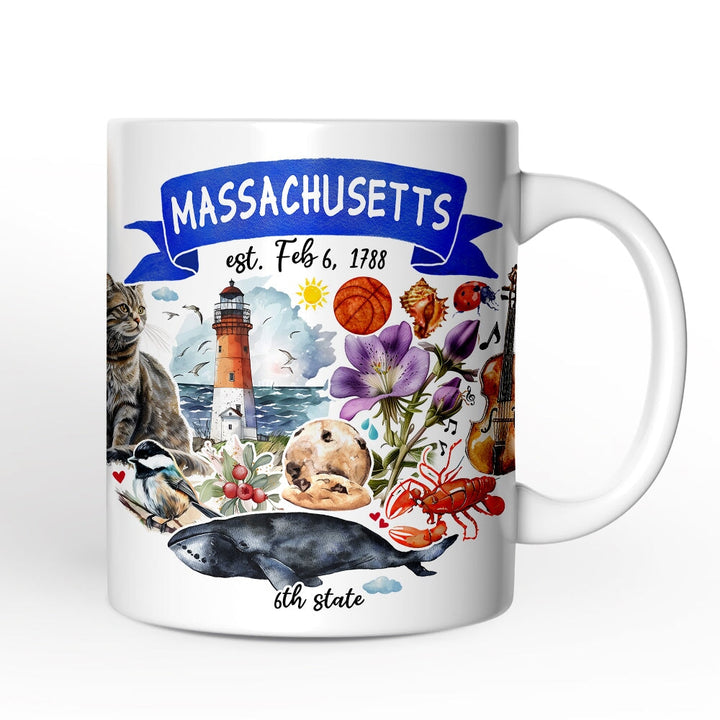 Artistic Massachusetts State Themes and Landmarks Personalized Mug With Custom Name Personalized Ceramic Mug OrnamentallyYou 12oz Mug Non-Custom