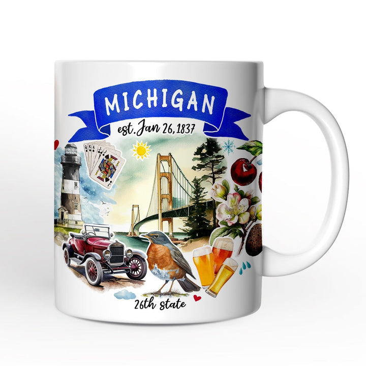 Artistic Michigan State Themes and Landmarks Personalized Mug With Custom Name Personalized Ceramic Mug OrnamentallyYou 12oz Mug Non-Custom