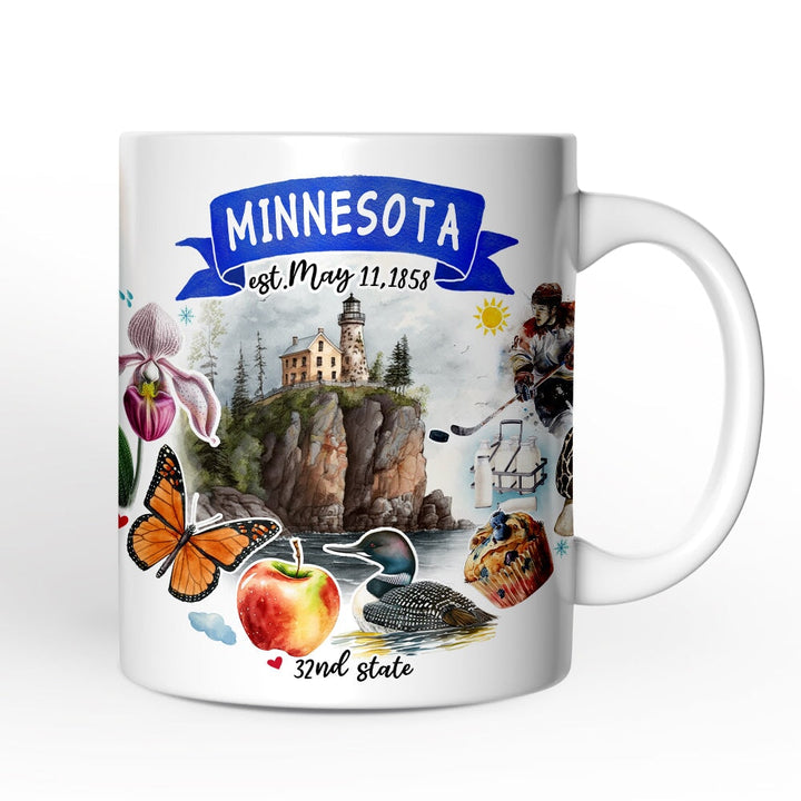 Artistic Minnesota State Themes and Landmarks Personalized Mug With Custom Name Personalized Ceramic Mug OrnamentallyYou 12oz Mug Non-Custom